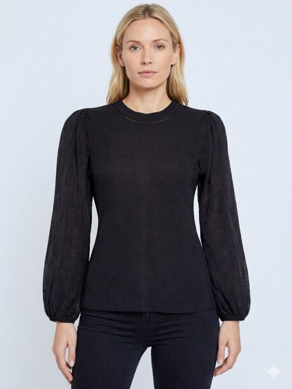 JONATHAN SIMKHAI Mesh Sleeve Black RIbbed Knit Top Size medium sweater